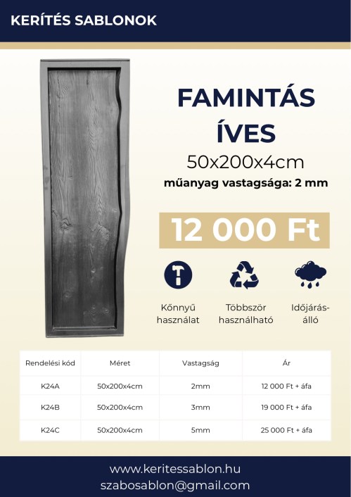 Fa mintás íves -adatlap